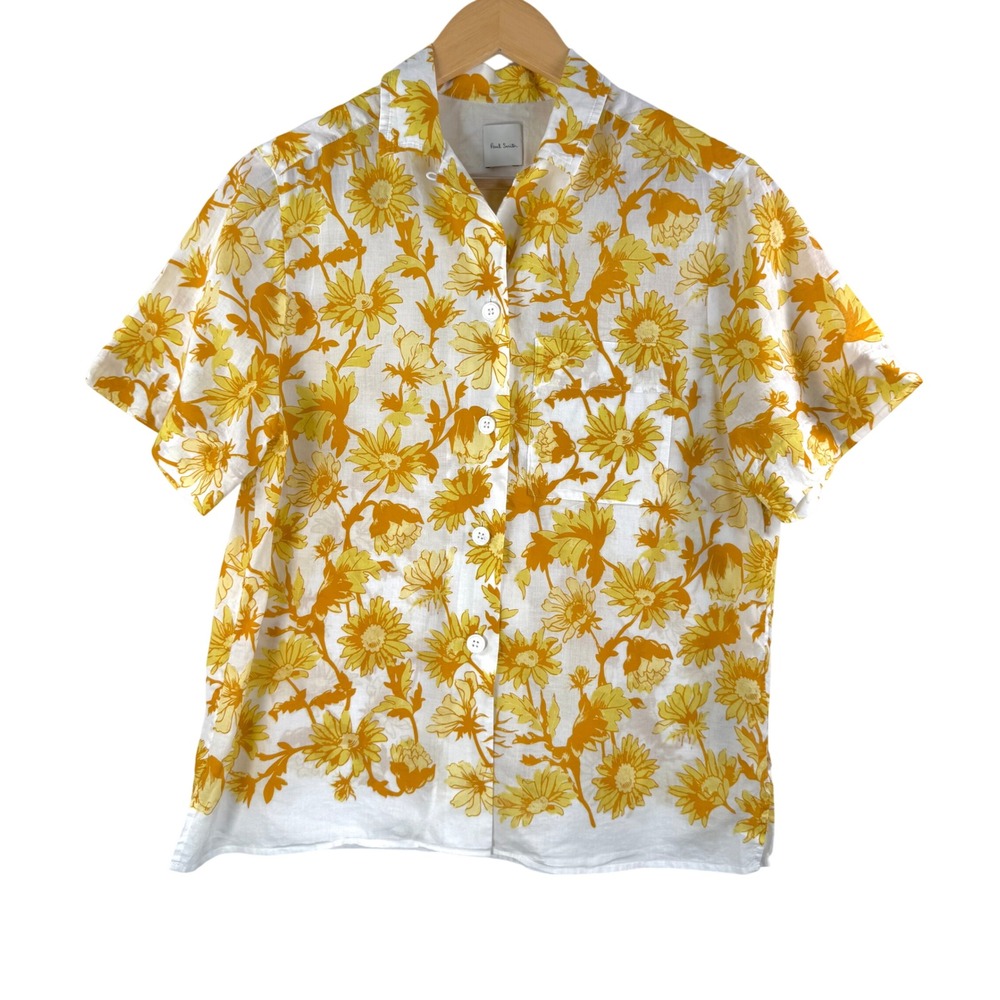 Paul Smith Floral-Print Cotton-Mousseline Shirt Yellow Floral Print Size S (36) - Picture 2 of 8